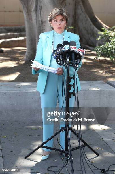 Attorney Gloria Allred speaks during a press conference for a women who alleges she was sexually assaulted at singer Chris Brown home at Los Angeles...