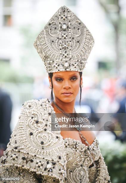 Rihanna attends the Heavenly Bodies: Fashion & The Catholic Imagination Costume Institute Gala at The Metropolitan Museum of Art on May 7, 2018 in...