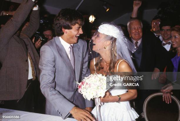 Soirée de mariage de Henri Leconte et Brigitte Bonnel à Roland Garros en 1984, Paris, France.