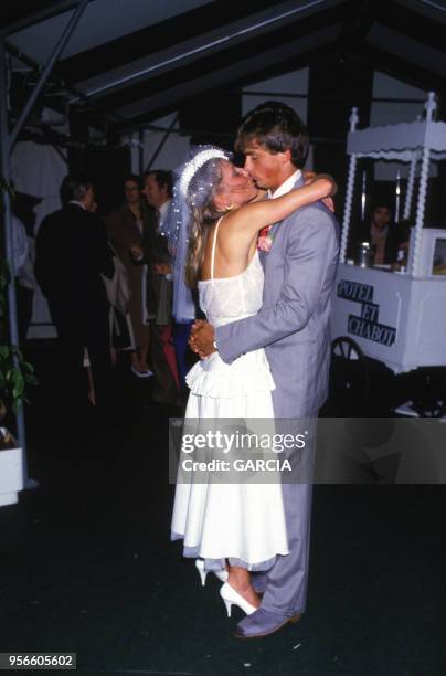 Soirée de mariage de Henri Leconte et Brigitte Bonnel à Roland Garros en 1984, Paris, France.