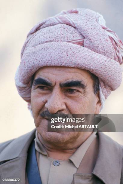 Le général kurde Moustapha Barzani, fondateur du Parti démocratique du Kurdistan irakien, en août 1974 en Iran.