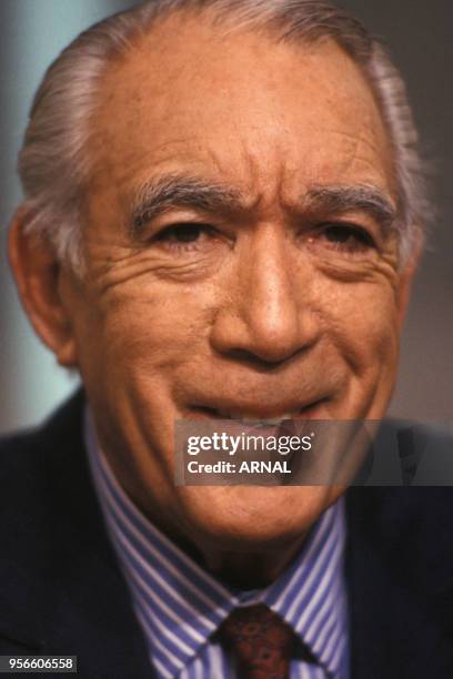 Portrait de l'acteur mexico-américain Anthony Quinn à Paris mai en 1990, France.