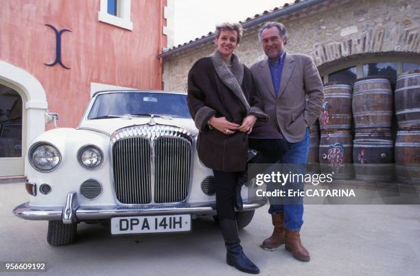 Portrait de l'homme d'affaire Jacques Ribourel dans son vignoble du Languedoc le 11 avril 1995, France.