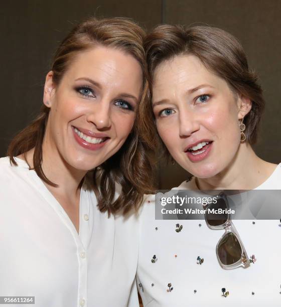 Jessie Mueller and Carrie Coon attend the 63rd Annual Drama Desk Awards Nominees Reception at Friedmans in the Edison Hotel on May 9, 2018 in New...