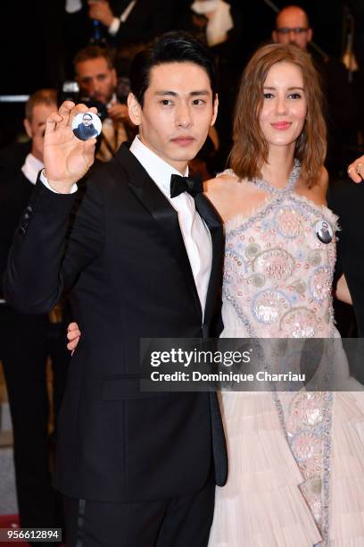 Actors Teo Yoo and Irina Starshenbaum attend the screening of "Leto" during the 71st annual Cannes Film Festival at Palais des Festivals on May 9,...