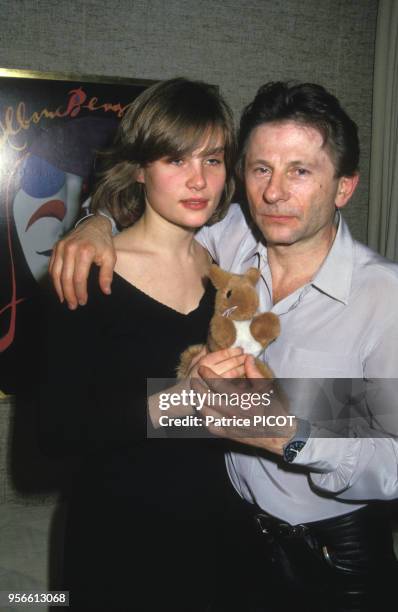 Roman Polanski et Emmanuelle Seigner en janvier 1988 à Paris, France.