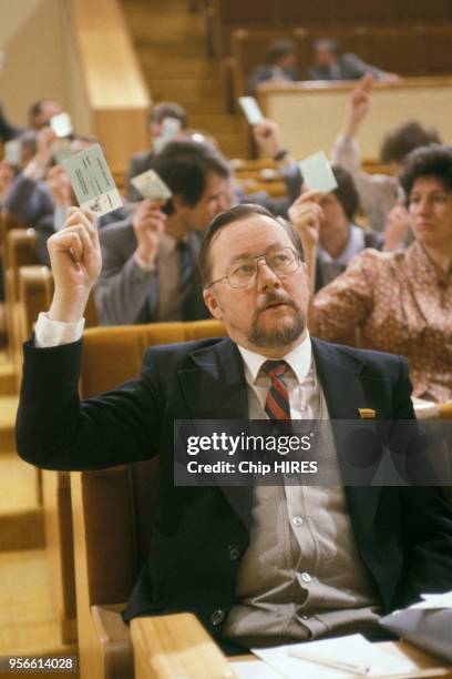 Portrait du Président lituanien Vytautas Landsbergis, avril 1990, Lituanie.