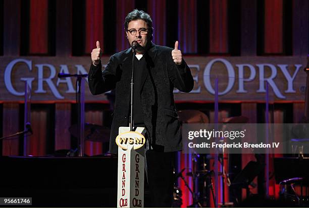 Country music singer Vince Gill peforms at the Sprint Sound & Speed concert at Ryman Auditorium on January 8, 2010 in Nashville, Tennessee.