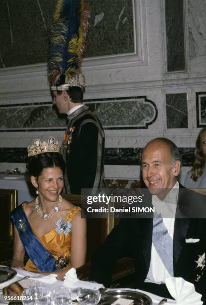 La reine Silvia de Suède et Valéry Giscard d'Estaing dans les années 1980 en Suède.