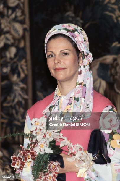 Silvia Sommerlath, reine de Suède, en mars 1977 en Suède.