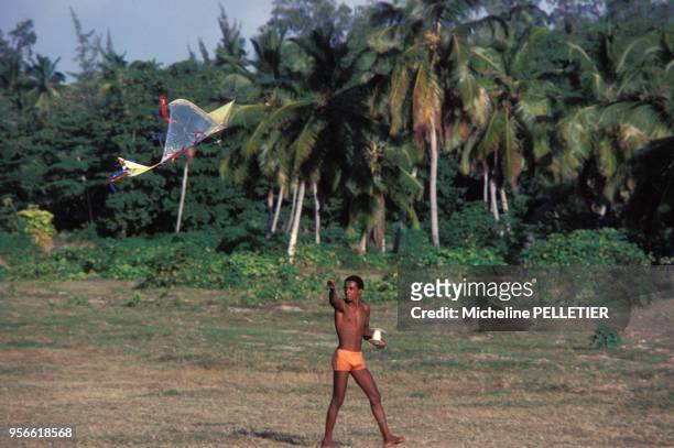 Cerf-volant en juillet 1979 aux Seychelles.