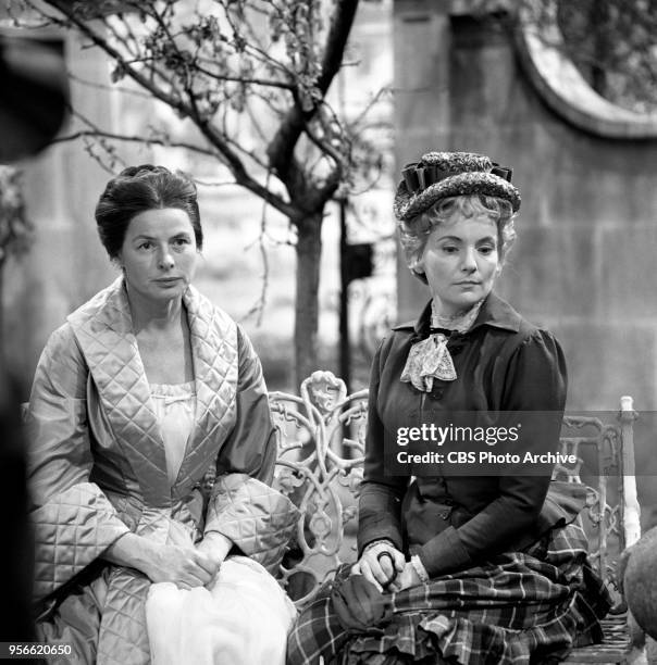 Made for TV movie, Hedda Gabler. The play is adapted for television. Pictured from left is Ingrid Bergman and Dilys Hamlett . This is a dress...