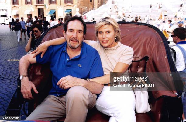 Robert Hossein et Candice Patou à Rome en aout 1996, Italie.