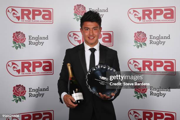 Winner of the 'The Sanlam Young Player of the Year' Marcus Smith during the The RPA Players' Awards 2018 at Battersea Evolution on May 9, 2018 in...
