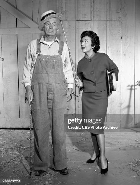 Television rural comedy The Real McCoys. Episode, Theater In The Barn, originally broadcast April 6, 1961. Pictured left to right: Walter Brennan and...