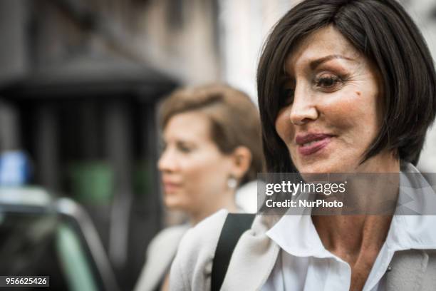 Anna Maria Bernini, Senator for Forza Italia, leaves the parliament after a new day of meetings for the formation of the new government on May 9,...