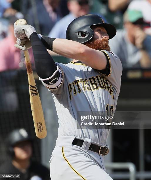 Colin Moran of the Pittsburgh Pirates hits the game winning two run home run in the 9th inning against the Chicago White Sox at Guaranteed Rate Field...