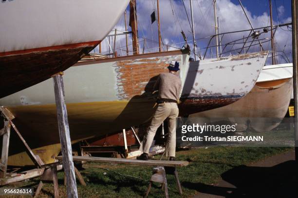 Chantier naval en juillet 1985 à Auckland en Nouvelle-Zélande.