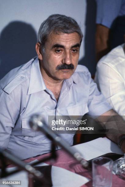Portrait de Georges Habache, leader du Front Populaire de Libération de la Palestine au Conseil National de la Palestine, 3 août 1983, Tunis, Tunisie.