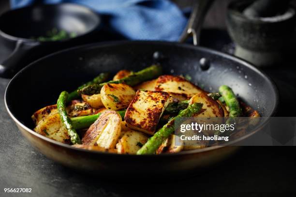 halloumi cheese,crispy capers with new potatoes - grilled halloumi stock pictures, royalty-free photos & images