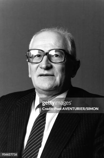 Jean Poperen lors du Congrès du Parti socialiste à Lille le 5 avril 1987, France.