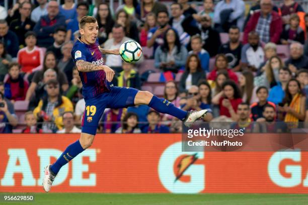 Lucas Digne during the spanish football league La Liga match between FC Barcelona and Villarreal at the Camp Nou Stadium in Barcelona, Catalonia,...