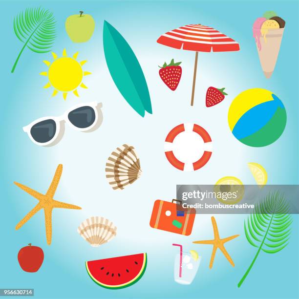 ilustraciones, imágenes clip art, dibujos animados e iconos de stock de patrón de verano - bolsa de playa