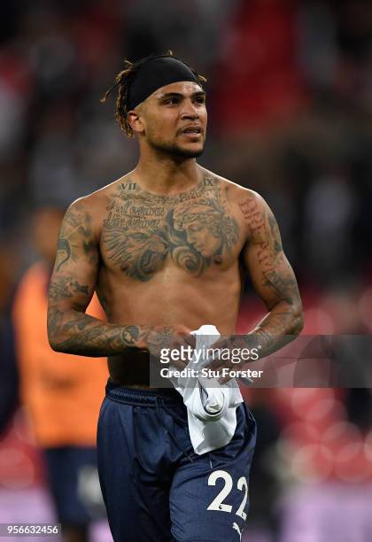 DeAndre Yedlin of Newcastle reacts after the Premier League match between Tottenham Hotspur and Newcastle United at Wembley Stadium on May 9, 2018 in...