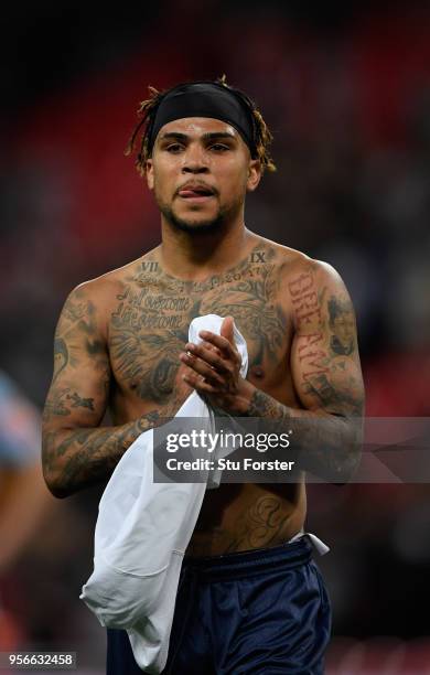 DeAndre Yedlin of Newcastle reacts after the Premier League match between Tottenham Hotspur and Newcastle United at Wembley Stadium on May 9, 2018 in...