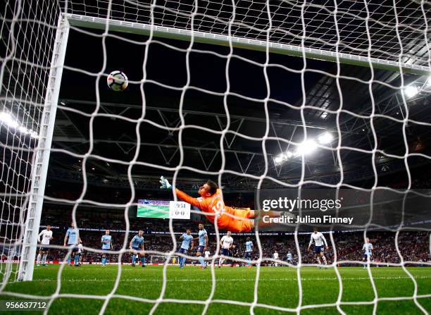 Harry Kane of Spurs scores a goal past Martin Dubravka of Newcastle United during the Premier League match between Tottenham Hotspur and Newcastle...
