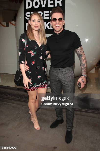Georgia Horsley and Danny Jones seen attending Hello! Magazine x Dover Street Market anniversary party on May 9, 2018 in London, England.