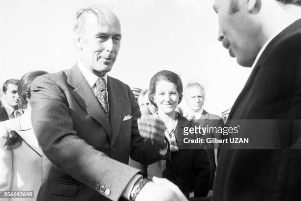 Valéry Giscard d'Estaing et Houari Boumédiène lors de la visite officielle du président français à Alger le 10 avril 1975, Algérie.