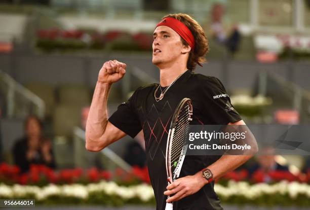 Alexander Zverev of Germany celebrates after his straight sets victory over Evgeny Donskoy of Russia during their 2nd Round match in day five of the...