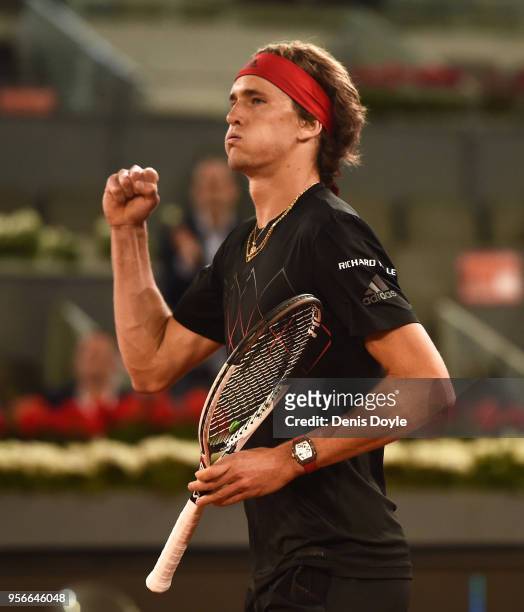 Alexander Zverev of Germany celebrates after his straight sets victory over Evgeny Donskoy of Russia during their 2nd Round match in day five of the...