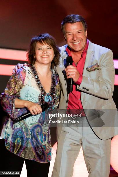 German singer Nicki and German singer Patrick Lindner perform during the tv show 'Stefanie Hertel - Die grosse Show zum Muttertag' on May 8, 2018 in...