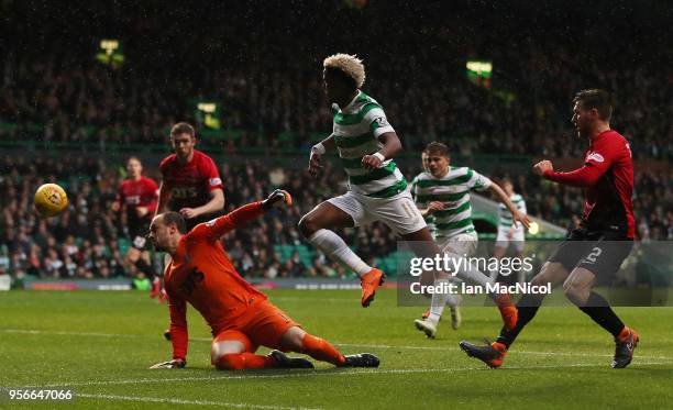 Scott Sinclair of Celtic shoots at goal during the Scottish Premier League between Celtic and Kilmarnock at Celtic Park on May 9, 2018 in Glasgow,...