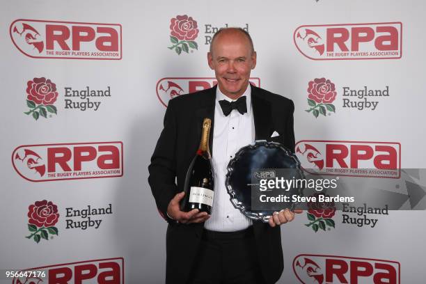 Winner of the 'The RPA Hall of Fame in association with Rise' Sir Clive Woodward during the The RPA Players' Awards 2018 at Battersea Evolution on...
