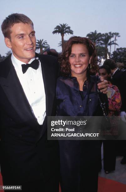 Acteur Dolph Lundgren et son épouse Anette Qviberg, en mai 1992 au Festival de Cannes, France.