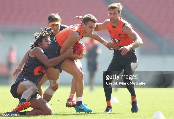 Zac Langdon of the Giants in action during a Greater Western Sydney Giants AFL training session at Spotless Stadium on May 9, 2018 in Sydney,...