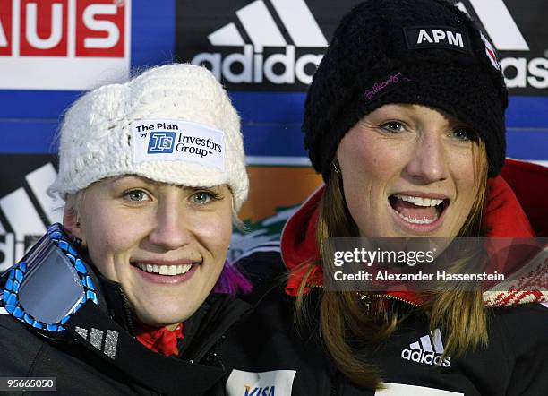 Pilot Kaillie Humphries and Heather Moyse of Team Canada 1 celebrate their 2nd place after the final run of the two women's Bobsleigh World Cup event...