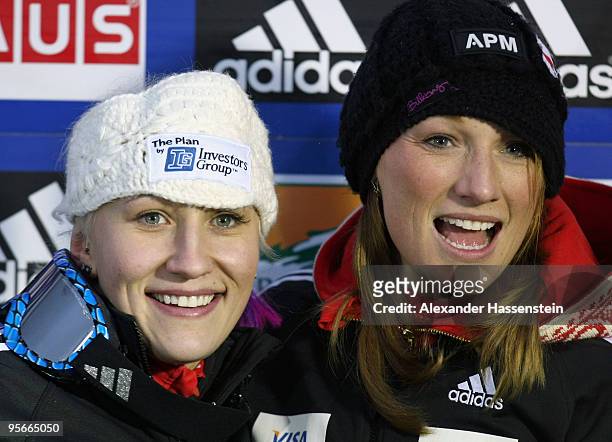 Pilot Kaillie Humphries and Heather Moyse of Team Canada 1 celebrate their 2nd place after the final run of the two women's Bobsleigh World Cup event...