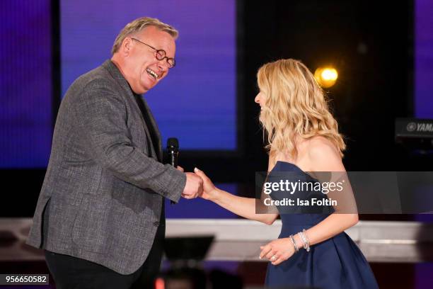 Comedian Bernd Stelter and German presenter and singer Stefanie Hertel during the tv show 'Stefanie Hertel - Die grosse Show zum Muttertag' on May 8,...