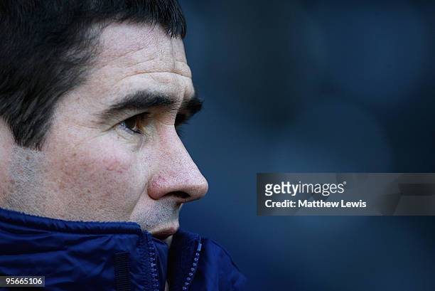 Nigel Clough, manager of Derby County looks on during the Coca-Cola Championship match between Derby County and Scunthorpe United at Pride Park on...