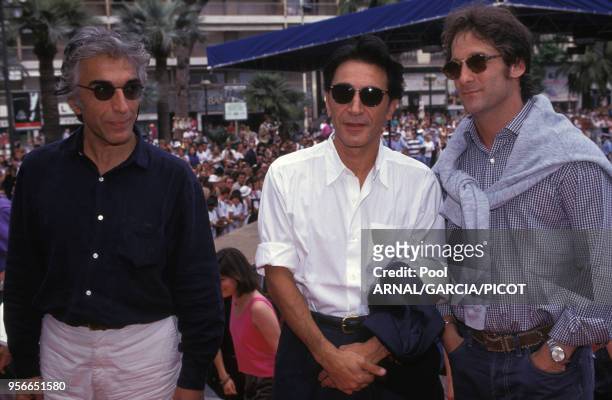 Gérard Darmon, Richard Berry et Vincent Lindon au Festival de Cannes en mai 1992, France.