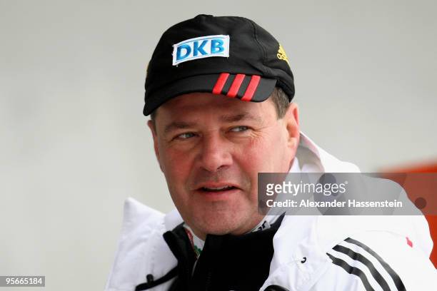Wolfgang Hoppe, head coach of Germany's Women's Bobsleight looks on at the two women's Bobsleigh World Cup event on January 9, 2010 in Koenigssee,...
