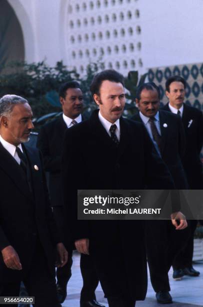 Houari Boumédiène, chef de l'état alg�érien, lors de la conférence d'Alger en novembre 1973, Algérie.