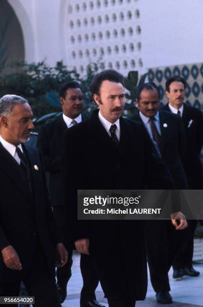 Houari Boumédiène, chef de l'état algérien, lors de la conférence d'Alger en novembre 1973, Algérie.