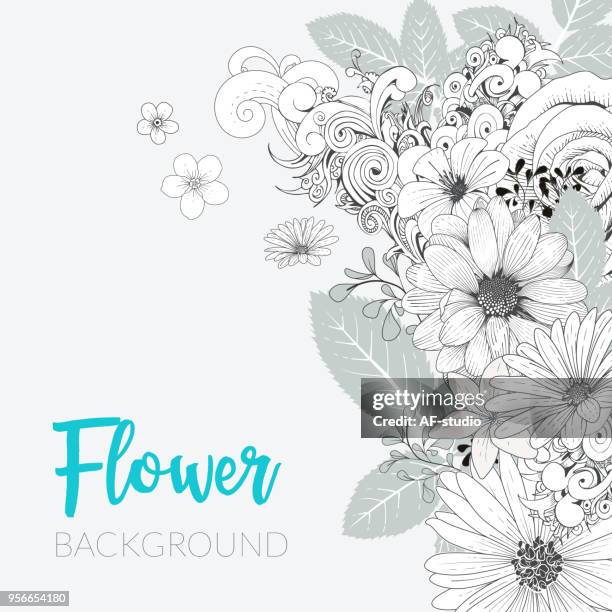 ilustraciones, imágenes clip art, dibujos animados e iconos de stock de fondo floral de handrawn - gerbera daisy