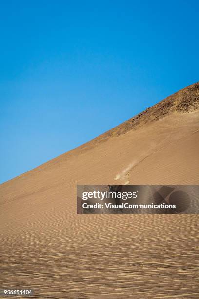 downhill mountain biker freeriding in paracas, peru. - paracas stock pictures, royalty-free photos & images