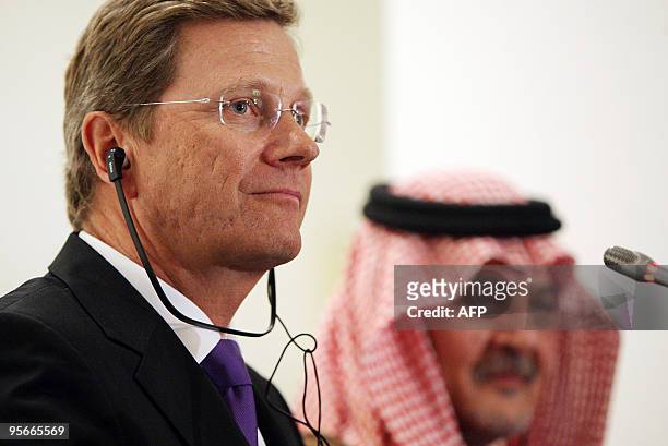 Saudi Arabia's Foreign Minister Prince Saud al-Faisal holds a joint press conference with his German counterpart Guido Westerwelle after their...